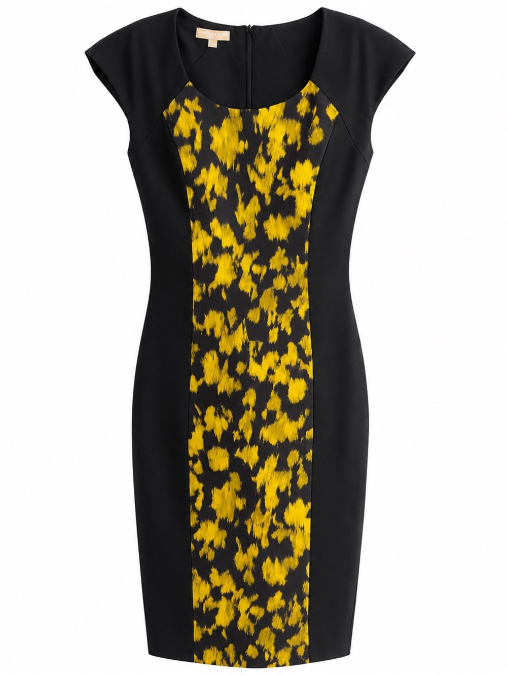 Michael Kors Black and Yellow Printed Panel Sheath Dress